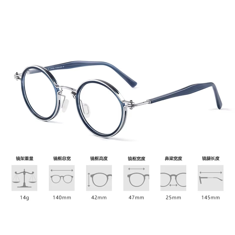 Designer Reproduction Japanese Style Vintage round Glasses Frame Titanium Acetate Eyeglasses Women Men Ultralight Eyewear