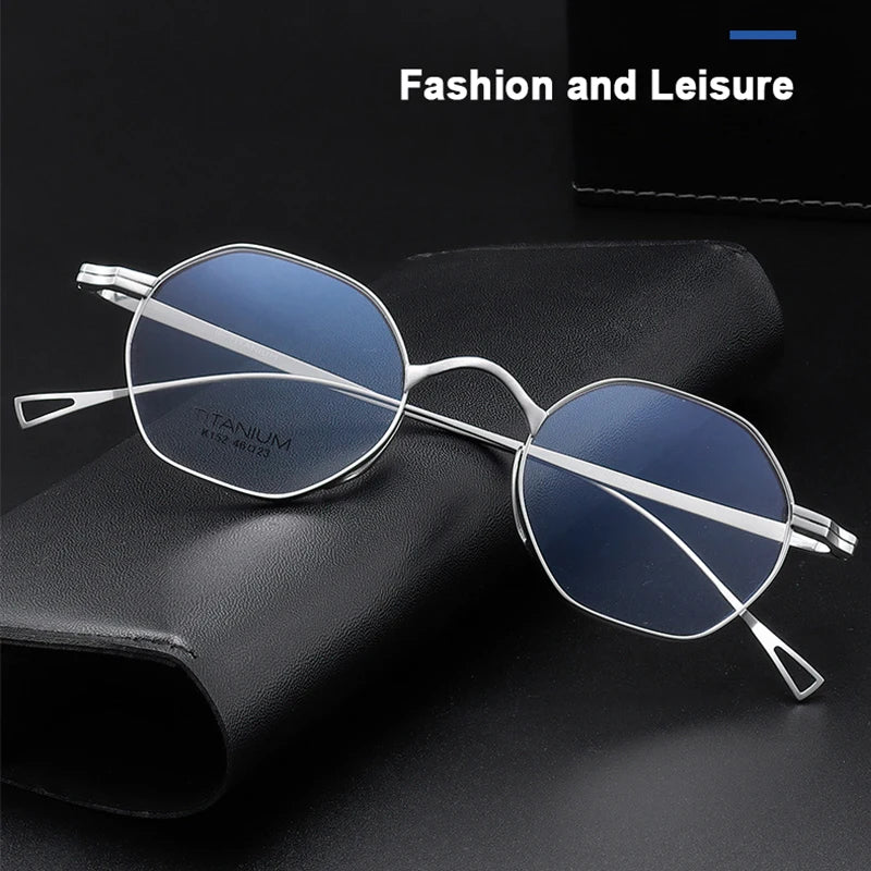 Japanese Luxury Brand Replication Retro Polygonal Small Eyeglasses Men Women Pure Titanium Glasses Frame Korean Japan Style