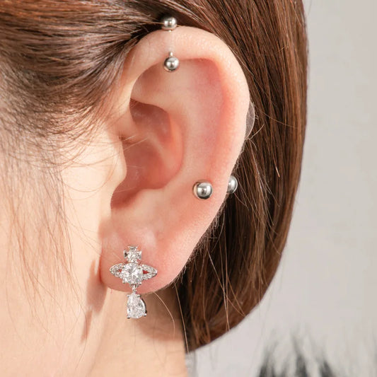 1PC Korean Style Blue Zircon Star Saturn Stud Earrings for Women Ear Studs Water Drop Temperament Piercing Earring Jewelry