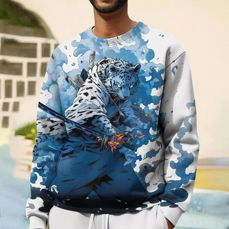Japanese Style Tiger 3D Print Long Sleeve T-Shirts Streetwear Loose Men Unisex Harajuku round Neck Oversized Tshirt Clothes