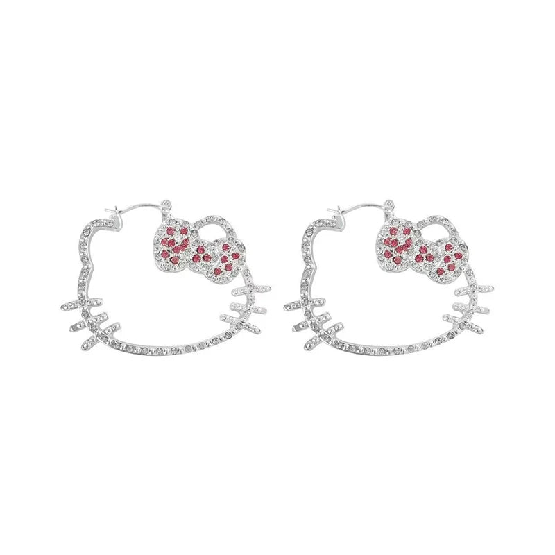 Kawaii Shiny Crystal Hello Kitty Earrings Women Harajuku Japanese Cute Charming Hello Kitty Earrings Accessories Birthday Gift