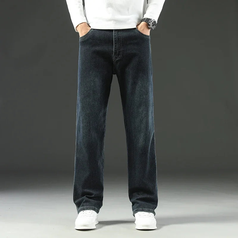 2025 New Spring and Autumn Men'S Jeans, Loose, Comfortable, Straight, Business Casual, Versatile Wide-Leg Business Trousers