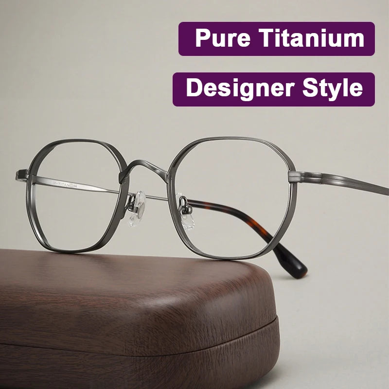 Designer Style Replica Luxury Ultra Light Pure Titanium Glasses Retro Fashion Womens Mens Polygon Eyewear Frame Japanese Korean