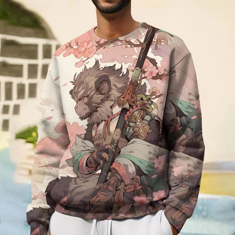 Japanese Style Tiger 3D Print Long Sleeve T-Shirts Streetwear Loose Men Unisex Harajuku round Neck Oversized Tshirt Clothes