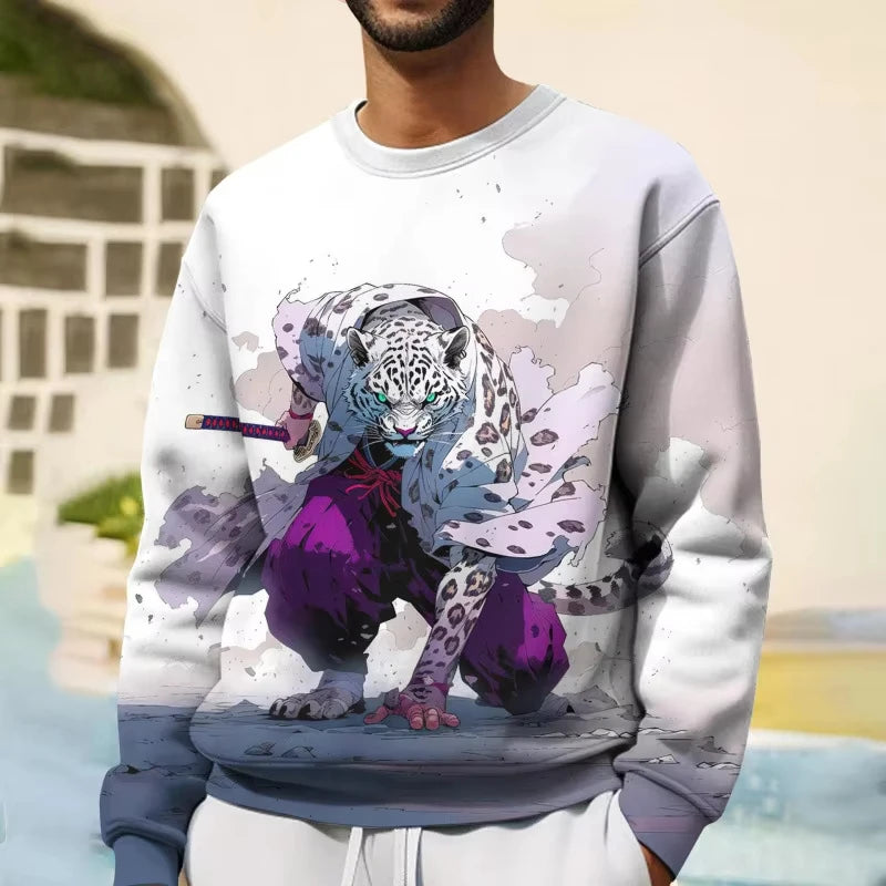 Japanese Style Tiger 3D Print Long Sleeve T-Shirts Streetwear Loose Men Unisex Harajuku round Neck Oversized Tshirt Clothes