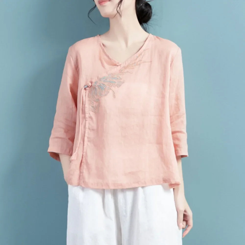 Thin Shirts for Women Clothing Y2K Top Tshirt Tees Fashion Casual Embroidery Streetwear Vintage Clothes Ethnic Style Harajuku