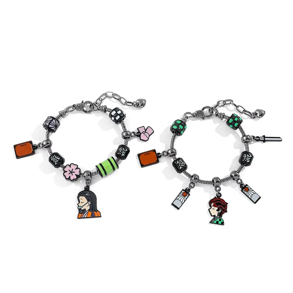 Japanese Anime Demon Slayer Kimetsu No Yaiba DIY Charm Bracelet Kamado Nezuko Men Women Pendant Cosplay Props Bracelet Jewelry