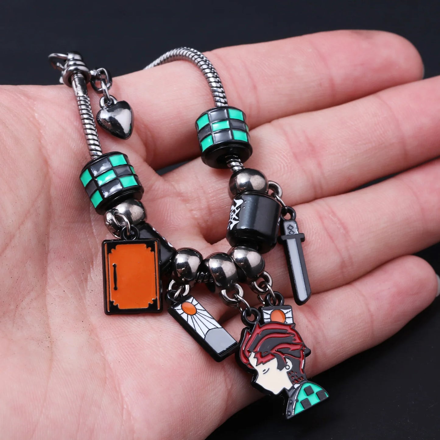 Japanese Anime Demon Slayer Kimetsu No Yaiba DIY Charm Bracelet Kamado Nezuko Men Women Pendant Cosplay Props Bracelet Jewelry