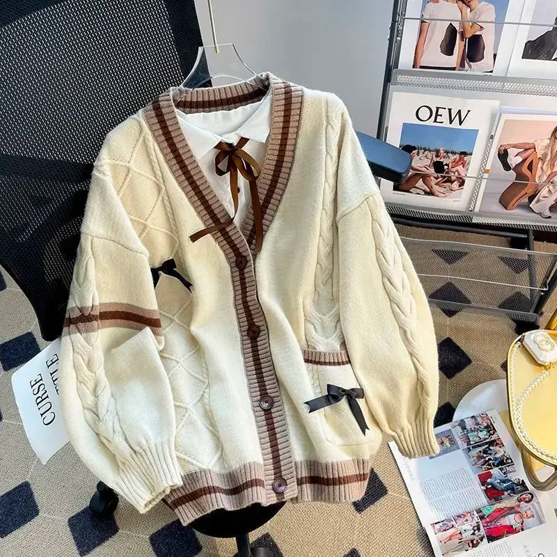 Sweet Coquette Sweaters Cardigan Women Kawaii Bow Knitted Cardigan Japanese Preppy Style Lolita Knitwears JK Jumpers