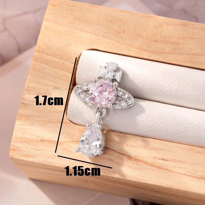 1PC Korean Style Blue Zircon Star Saturn Stud Earrings for Women Ear Studs Water Drop Temperament Piercing Earring Jewelry