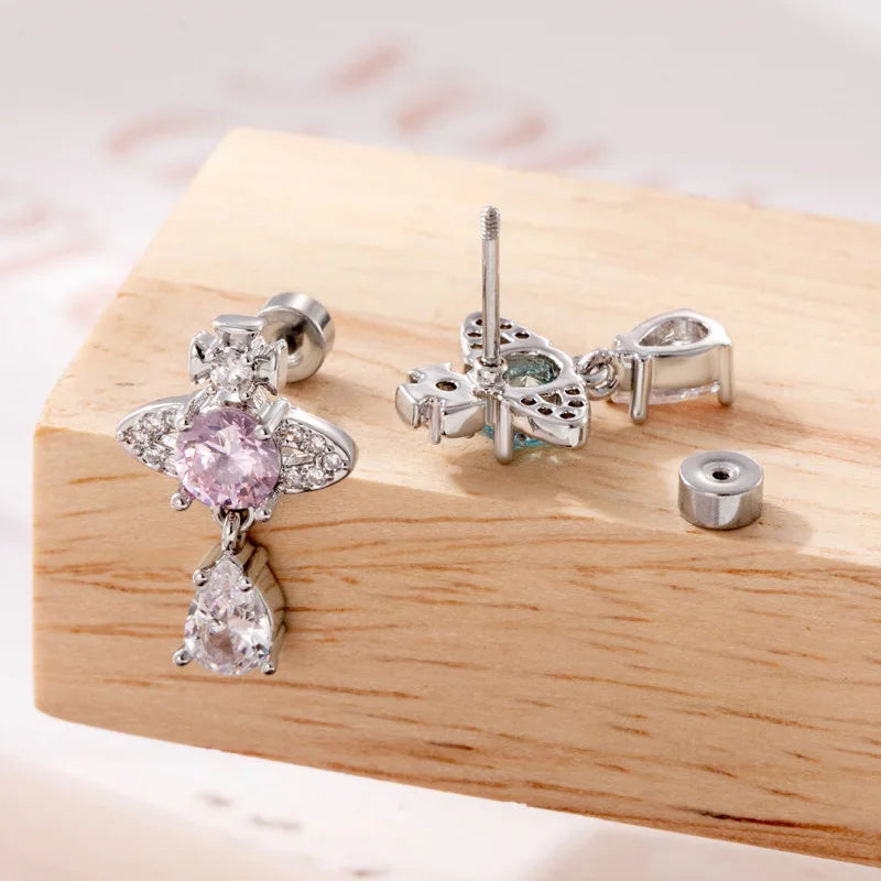 1PC Korean Style Blue Zircon Star Saturn Stud Earrings for Women Ear Studs Water Drop Temperament Piercing Earring Jewelry