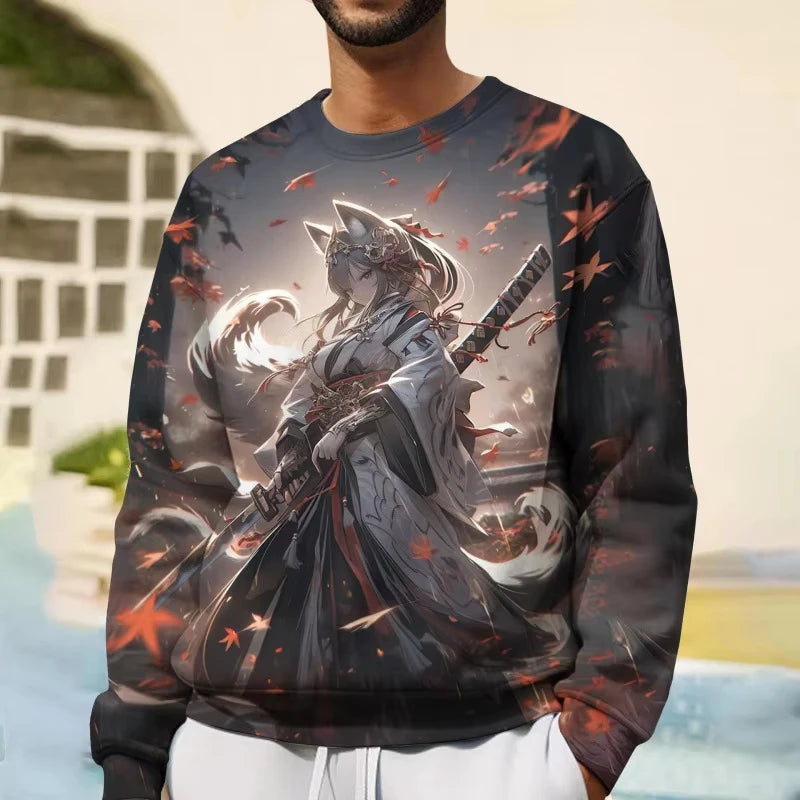 Japanese Style Tiger 3D Print Long Sleeve T-Shirts Streetwear Loose Men Unisex Harajuku round Neck Oversized Tshirt Clothes