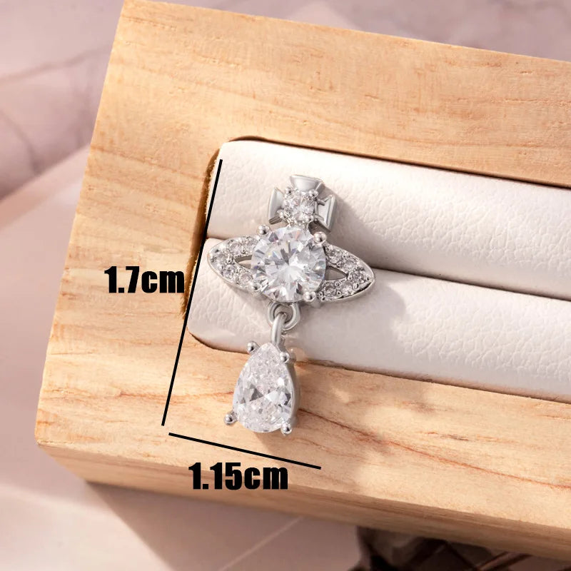 1PC Korean Style Blue Zircon Star Saturn Stud Earrings for Women Ear Studs Water Drop Temperament Piercing Earring Jewelry