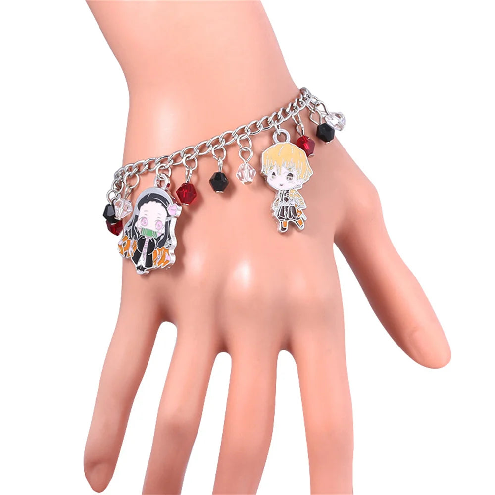 Japanese Anime Demon Slayer Kimetsu No Yaiba DIY Charm Bracelet Kamado Nezuko Men Women Pendant Cosplay Props Bracelet Jewelry