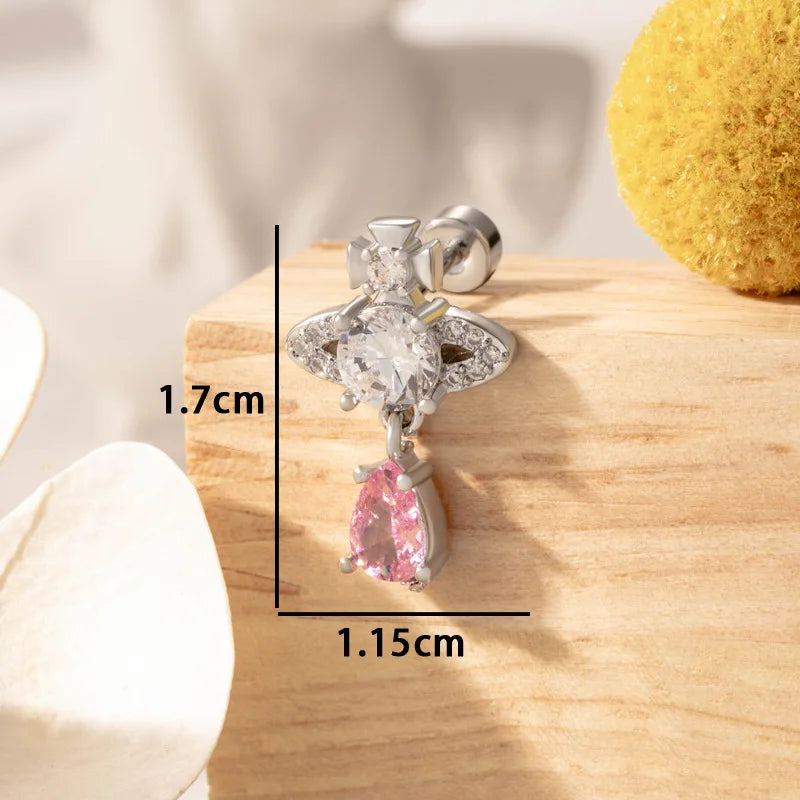 1PC Korean Style Blue Zircon Star Saturn Stud Earrings for Women Ear Studs Water Drop Temperament Piercing Earring Jewelry