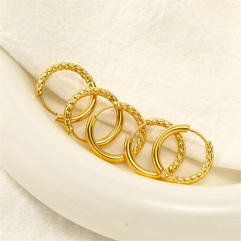 316L Stainless Steel New Fashion Fine Jewelry Japanese Minimalist Style 1.5Cm round 8 Different Figure Stud Earrings for Women