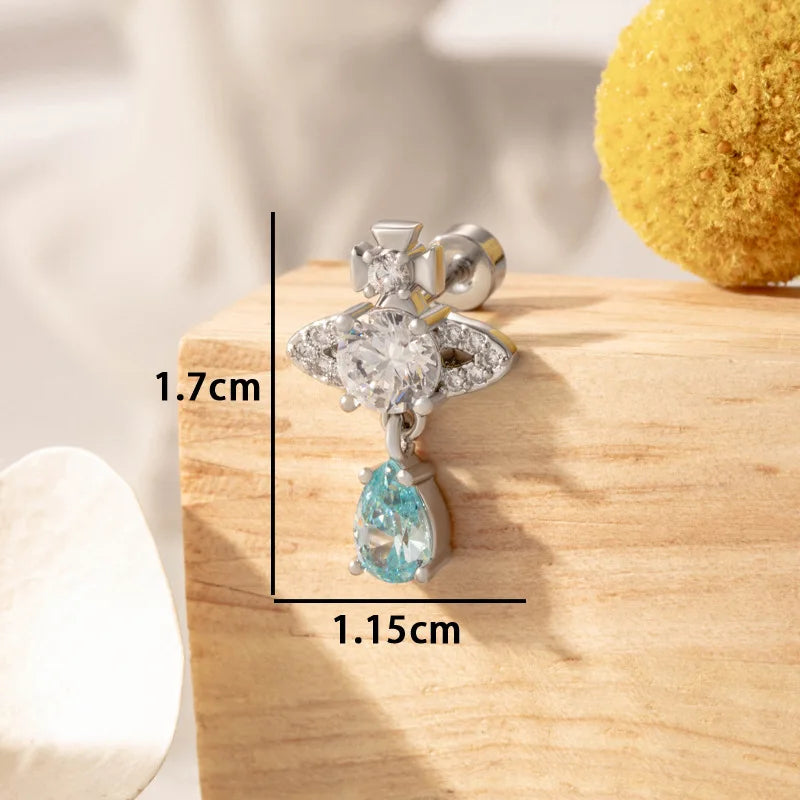 1PC Korean Style Blue Zircon Star Saturn Stud Earrings for Women Ear Studs Water Drop Temperament Piercing Earring Jewelry