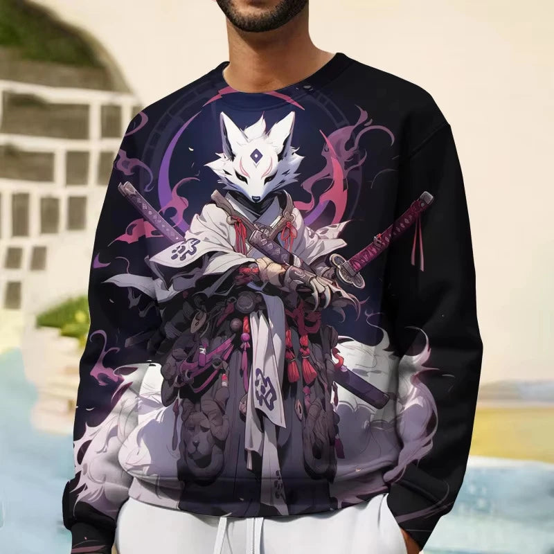 Japanese Style Tiger 3D Print Long Sleeve T-Shirts Streetwear Loose Men Unisex Harajuku round Neck Oversized Tshirt Clothes