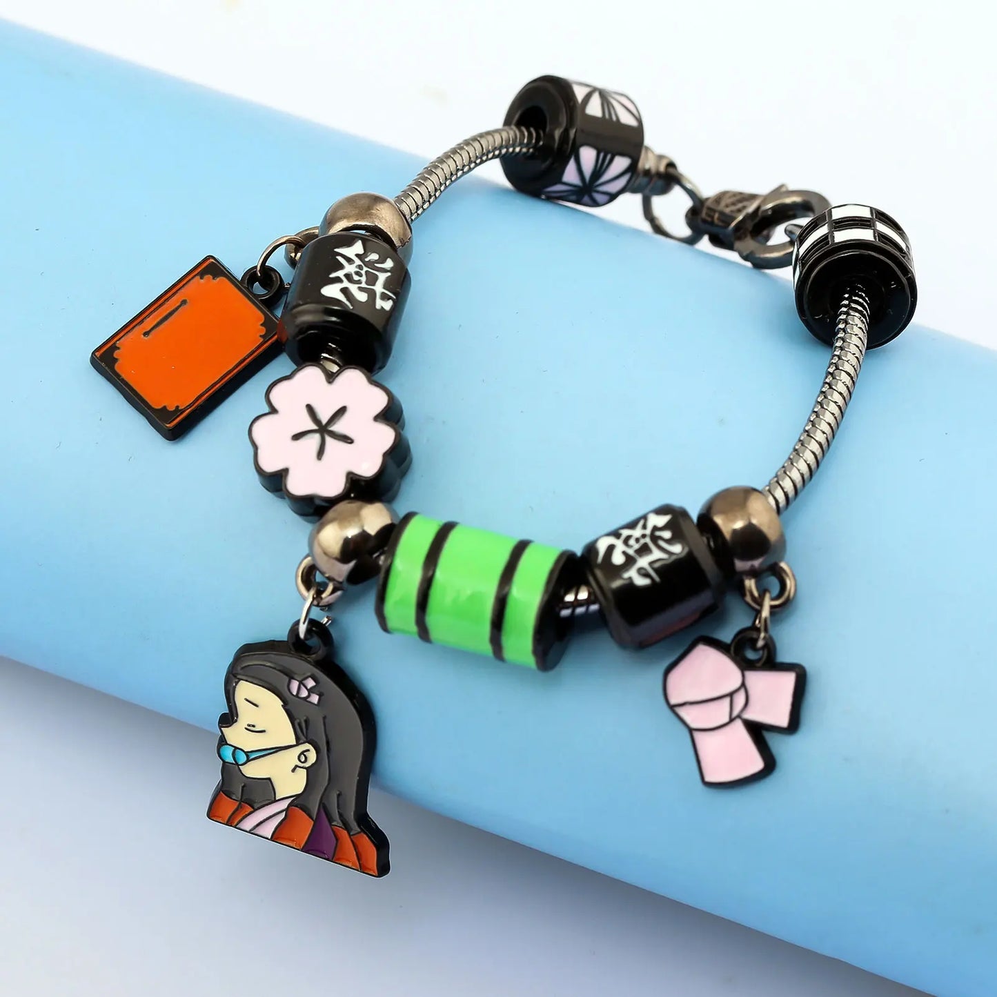 Japanese Anime Demon Slayer Kimetsu No Yaiba DIY Charm Bracelet Kamado Nezuko Men Women Pendant Cosplay Props Bracelet Jewelry