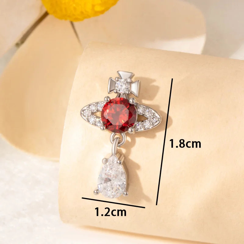 1PC Korean Style Blue Zircon Star Saturn Stud Earrings for Women Ear Studs Water Drop Temperament Piercing Earring Jewelry