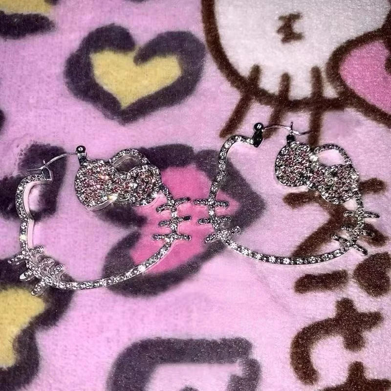 Kawaii Shiny Crystal Hello Kitty Earrings Women Harajuku Japanese Cute Charming Hello Kitty Earrings Accessories Birthday Gift