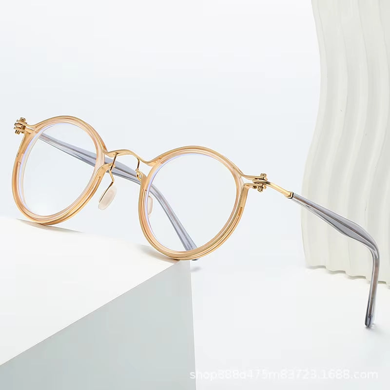Top Quality Retro round Glasses Frame Japanese Handmade Titanium Ultralight Men Eyeglasses Women Eyewear Acetate Korean Fashion