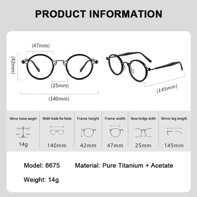 Designer Reproduction Japanese Style Vintage round Glasses Frame Titanium Acetate Eyeglasses Women Men Ultralight Eyewear