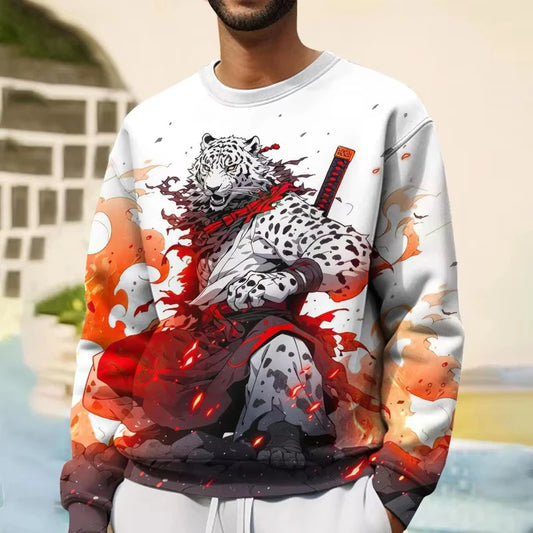 Japanese Style Tiger 3D Print Long Sleeve T-Shirts Streetwear Loose Men Unisex Harajuku round Neck Oversized Tshirt Clothes