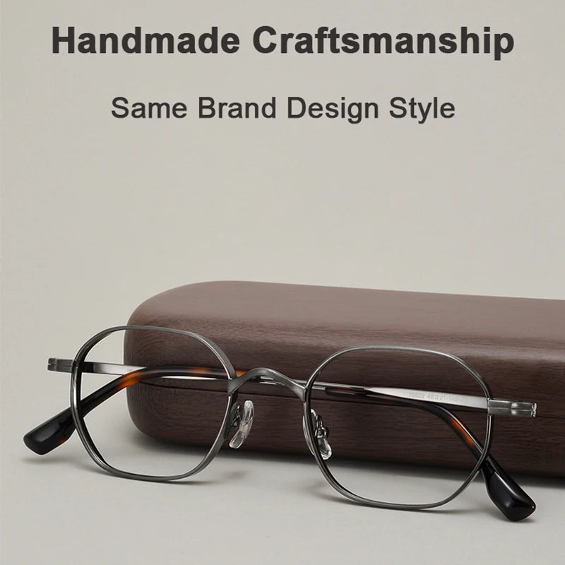 Designer Style Replica Luxury Ultra Light Pure Titanium Glasses Retro Fashion Womens Mens Polygon Eyewear Frame Japanese Korean