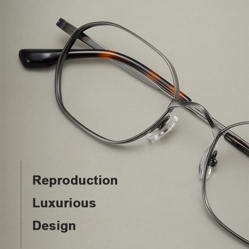 Designer Style Replica Luxury Ultra Light Pure Titanium Glasses Retro Fashion Womens Mens Polygon Eyewear Frame Japanese Korean