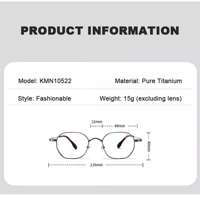 Designer Style Replica Luxury Ultra Light Pure Titanium Glasses Retro Fashion Womens Mens Polygon Eyewear Frame Japanese Korean